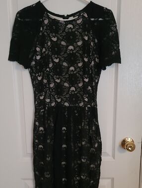 Mango Black Lace Overlay Midi Dress